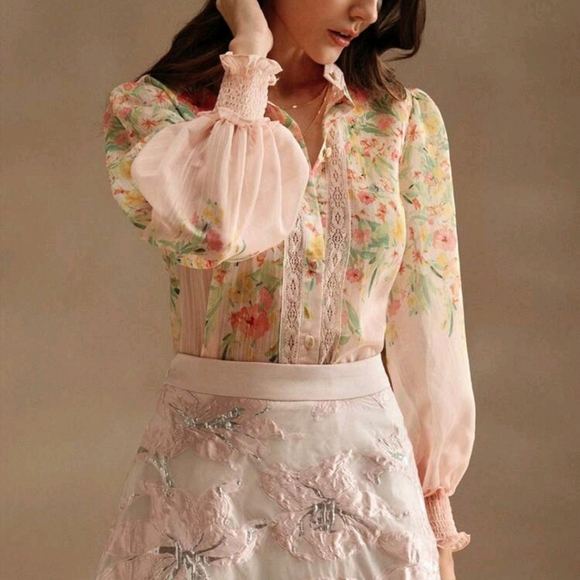 Tops - Vacation Style Lace Splice Print Women Blouse